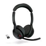 JABRA EVOLVE2 55 DUO UC LINK 380A CUFFIE STEREO WIRELESS BLUETOOTH CON MICROFONO PROFESIONALI ON-EAR CANCELLAZIONE ATTIVA DEL RUMORE JABRA DIRECT JABRA SOUND+ JABRA XPRESS BLACK