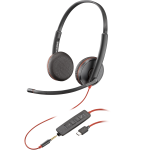 Poly Blackwire C3225 - Blackwire 3200 Series - cuffie con microfono - over ear - cablato - eliminazione rumore attivata - jack 3,5 mm, USB-C - nero - Certificato Skype, Certificato Avaya, Certificato Cisco Jabber