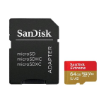 SanDisk Extreme - Scheda di memoria flash (adattatore da microSDXC a SD in dotazione) - 64 GB - A2 / Video Class V30 / UHS-I U3 / Class10 - UHS-I microSDXC