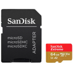 SanDisk Extreme PLUS - Scheda di memoria flash (adattatore da microSDXC a SD in dotazione) - 64 GB - A2 / Video Class V30 / UHS-I U3 / Class10 - UHS-I microSDXC