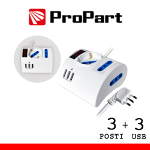 ProPart Multipresa 3pos tavolo bipasso + bip/schuko + USB sp16A +int