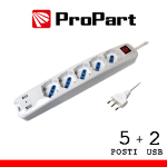 ProPart Multipresa 5pos bipasso/schuko + USB spina16A +interr.