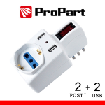 ProPart Adattatore 2pos bipasso/schuko +USB spina10A salvasp. + int.