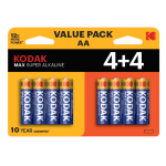 BATTERIA AA 1,5V LR6 KODAK MAX ALCALINE 8PZ