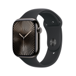 Apple Watch Series 10 (GPS + Cellular) - 46 mm - titanio ardesia - smartwatch con fascia sportiva - fluoroelastomero - nero - dimensione della fascia: M/L - 64 GB - LTE, Wi-Fi 4, UWB, Bluetooth - 4G - 41.7 g