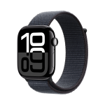 Apple Watch Series 10 (GPS + Cellular) - 46 mm - alluminio nero jet - smartwatch con sport loop - nylon morbido a doppio strato - inchiostro - dimensione del polso: 130-200 mm - 64 GB - LTE, Wi-Fi 4, UWB, Bluetooth - 4G - 35.3 g