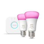 Philips Hue White and Color Ambiance Starter Kit - Set per illuminazione wireless - lampadina LED x 2 - E27 - 11 W (equivalente 75 W) - classe F - da RGB/luce calda a luce bianca fredda - 2000-6500 K - bianco