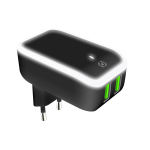 TRAVEL CHARGER 2USB 12W LED BLACK