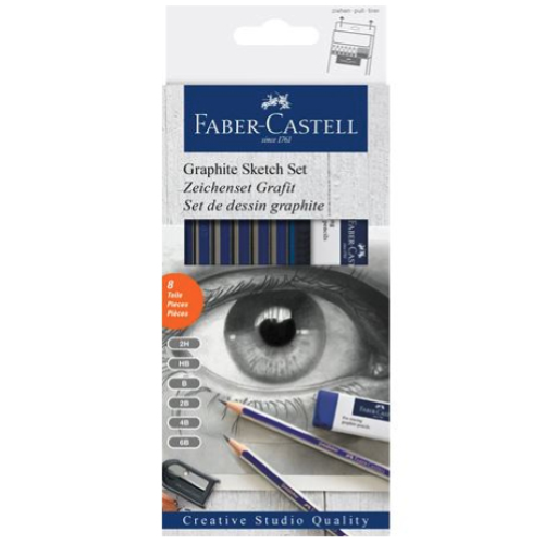 ADGroup  114921 - FABER CASTELL GOLDFABER GRAPHITE SKETCH SET MATITE  2H/HB/B/2B/4B/6B + GOMMA + TEMPERINO CONF. 8 Pz. - FABER CASTELL