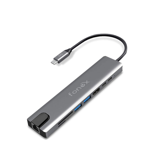 Fonex Hub 8 In 1 TypE-C To Hdmi+2 Usb 3.0+2 Pd+sd+micro Sd+lan Grigio°