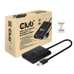 Club 3D Sense Vision Splitter Video USB3.1 to 2*Display Port1.2 Dual Monitor 4K 60Hz Nero